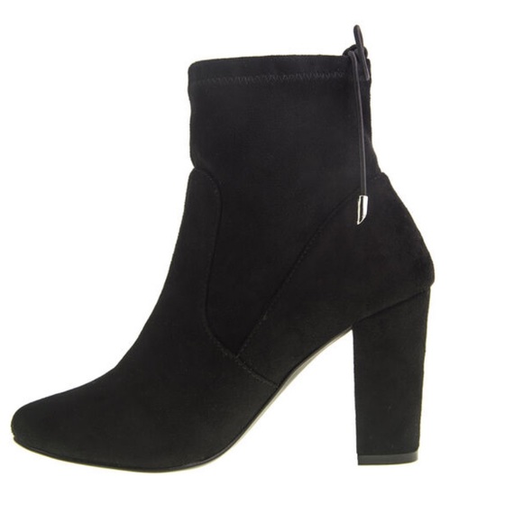 BLK Microsuede Drawstring Chunky Heel Ankle Bootie - Picture 6 of 8